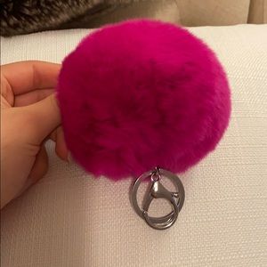 Hot pink rabbit fur Pom Pom key ring